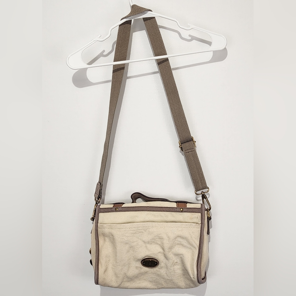 Fossil Vintage Canvas & Leather Crossbody Purse Beige - Picture 6 of 9